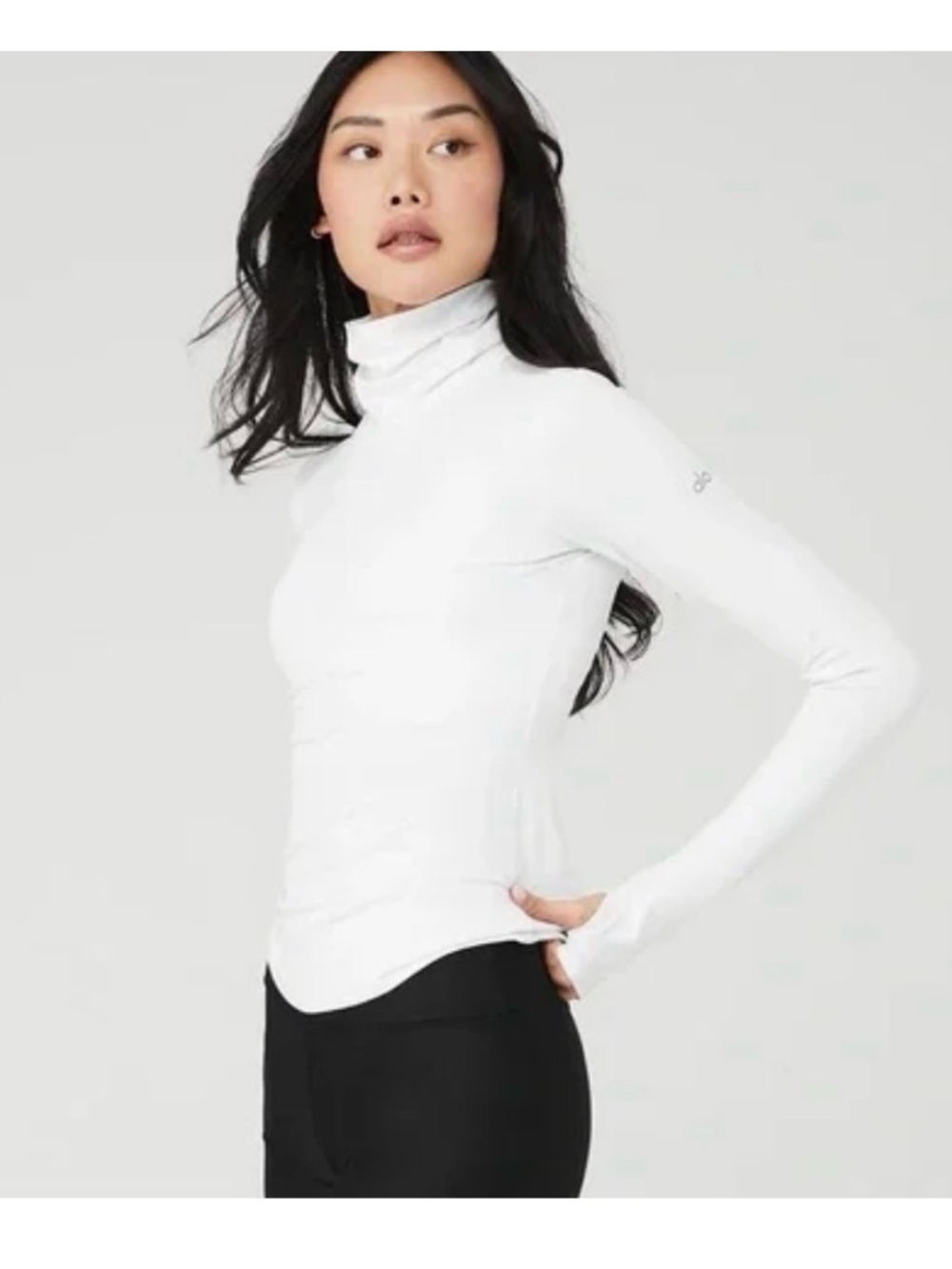 New ALO Women's White Long Sleeve turtleneck Top ribbed